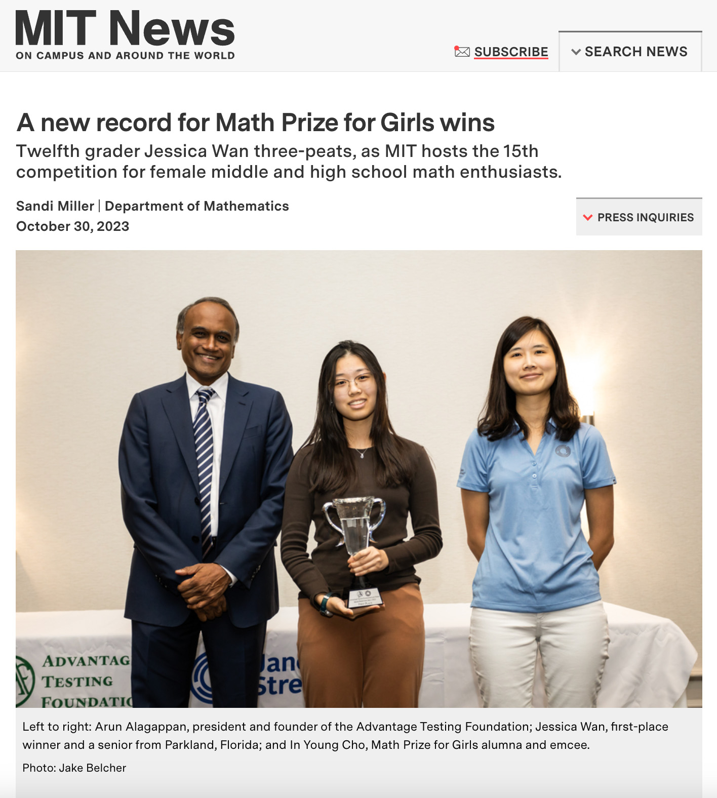 A new record for Math Prize for Girls wins
