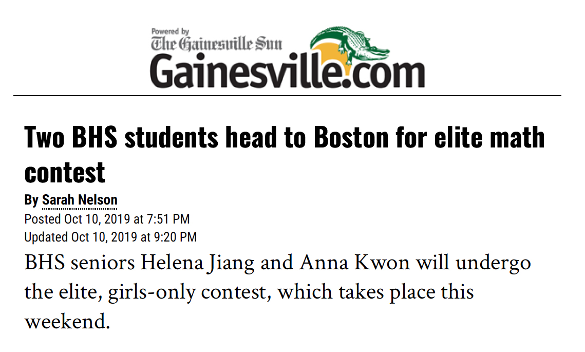Two BHS students head to Boston for elite math contest