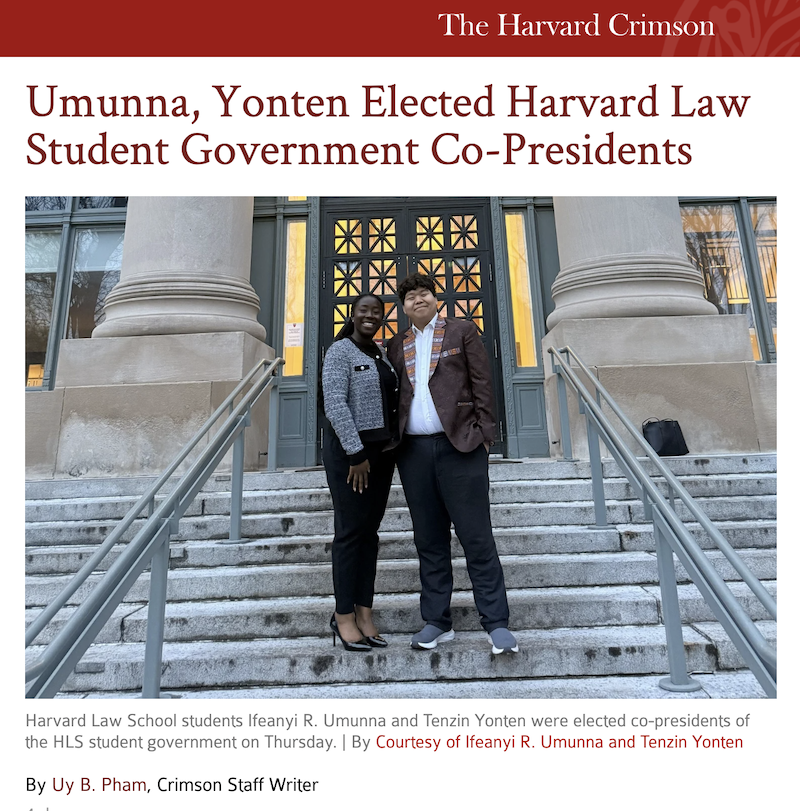 Two TRIALS alumni elected co-presidents of Harvard Law School Student Government